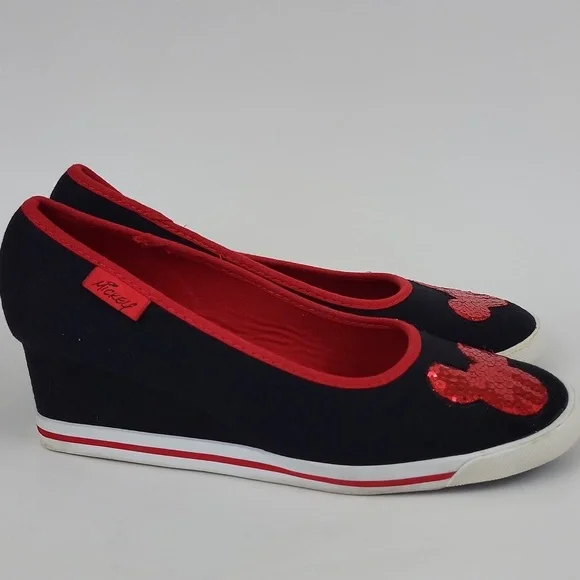 Disney Mickey Mouse Wedge Shoes Sequins and Canvas Size 9 - Picture 6 of 12